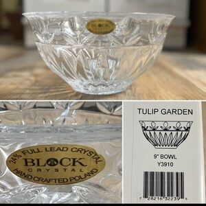 *NEW* 9" Tulip Garden-Crystal Serving Bowl-Poland- Black Crystal-Hand Cut Y3910